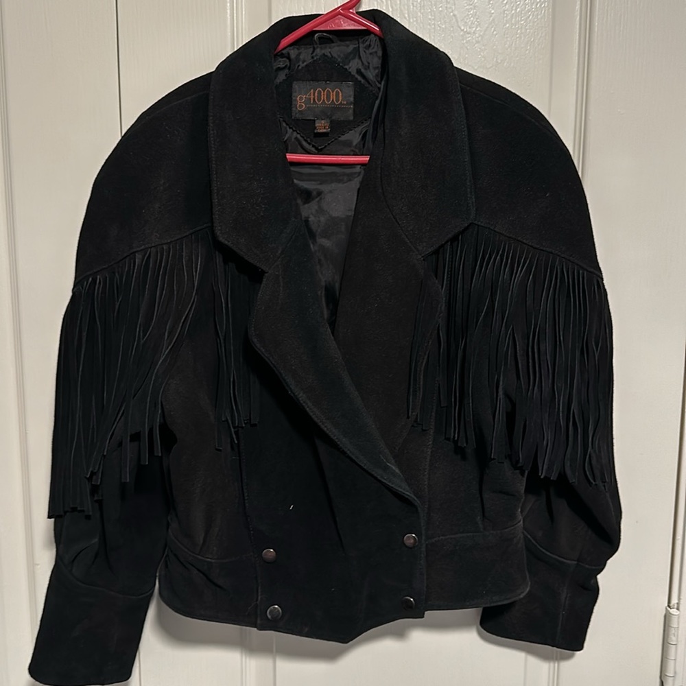 G 4000 Women’s black suede/leather fringe jacket